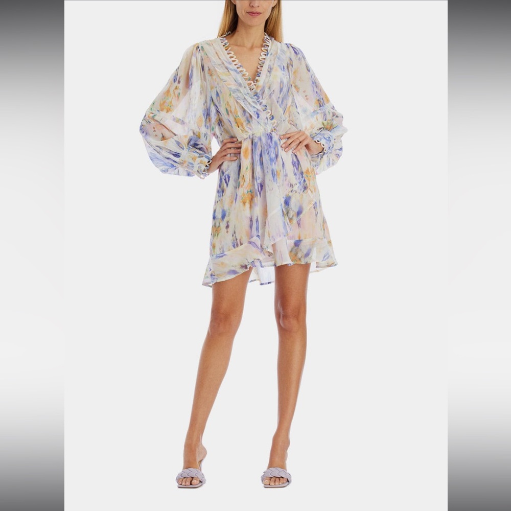 Avantlook Women's V-Neck Printed Chiffon Mini Dress